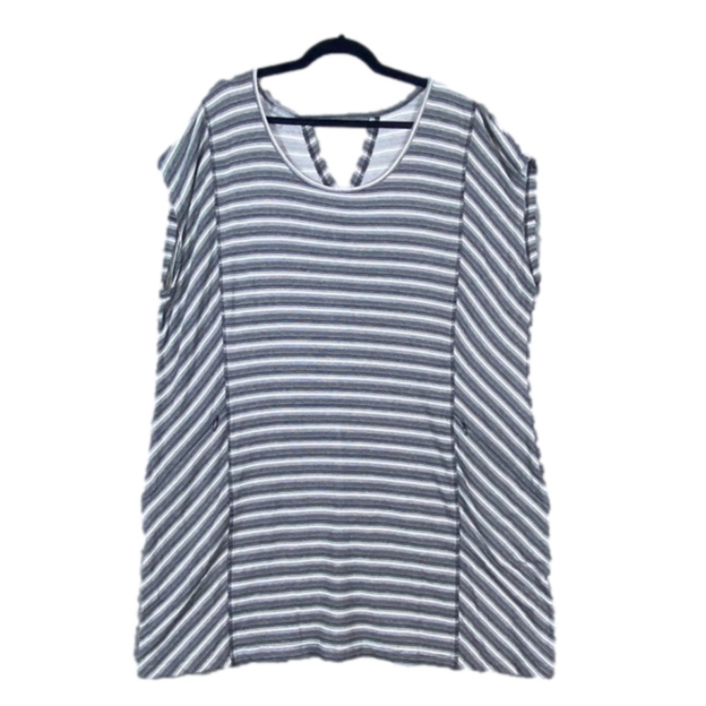 Talbots T by‎ Talbots Striped Black White Tunic Top Cap Sleeve Zippers Size 3X